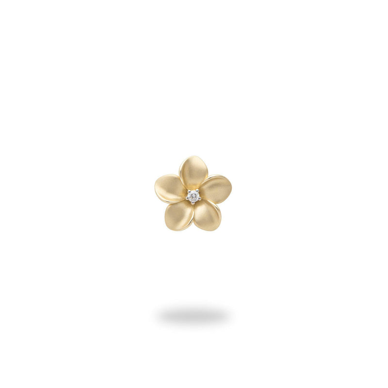 Plumeria Pendant in Gold with Diamond - 9mm-Maui Divers Jewelry