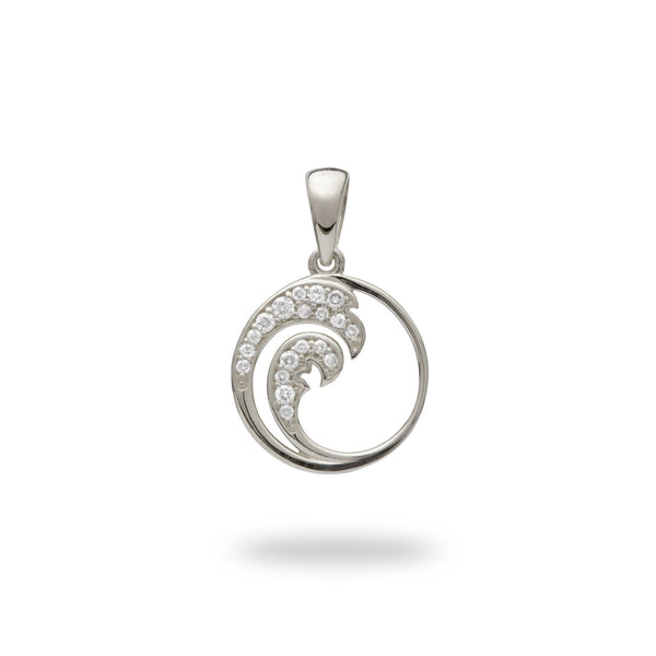 Nalu Pendant in White Gold with Diamonds - 12mm-Maui Divers Jewelry