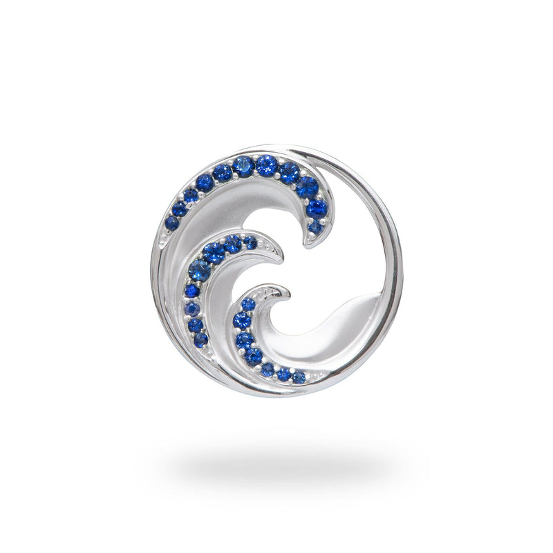 Nalu Pendant in White Gold with Blue Sapphires - 22mm-Maui Divers Jewelry