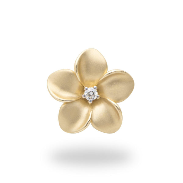 Plumeria Pendant in Gold with Diamond - 20mm-Maui Divers Jewelry