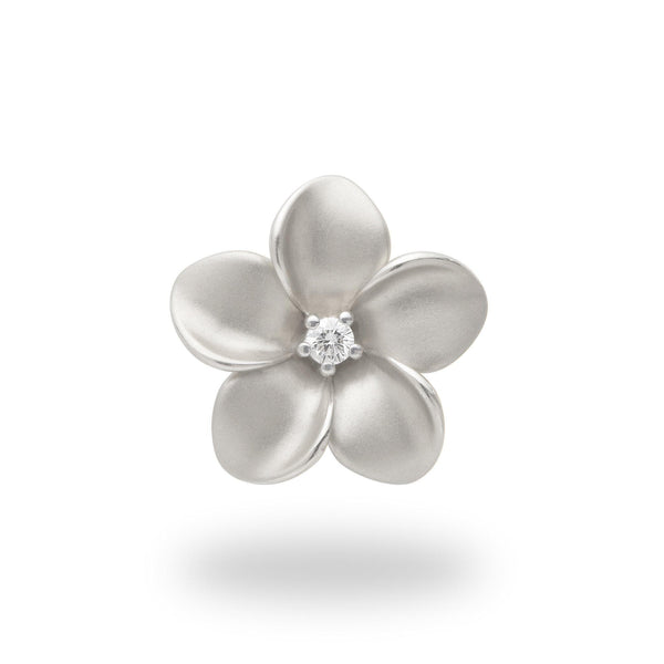 Plumeria Pendant in White Gold with Diamond - 20mm-Maui Divers Jewelry