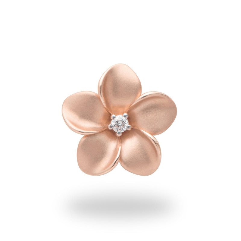 Plumeria Pendant in Rose Gold with Diamond - 20mm-Maui Divers Jewelry