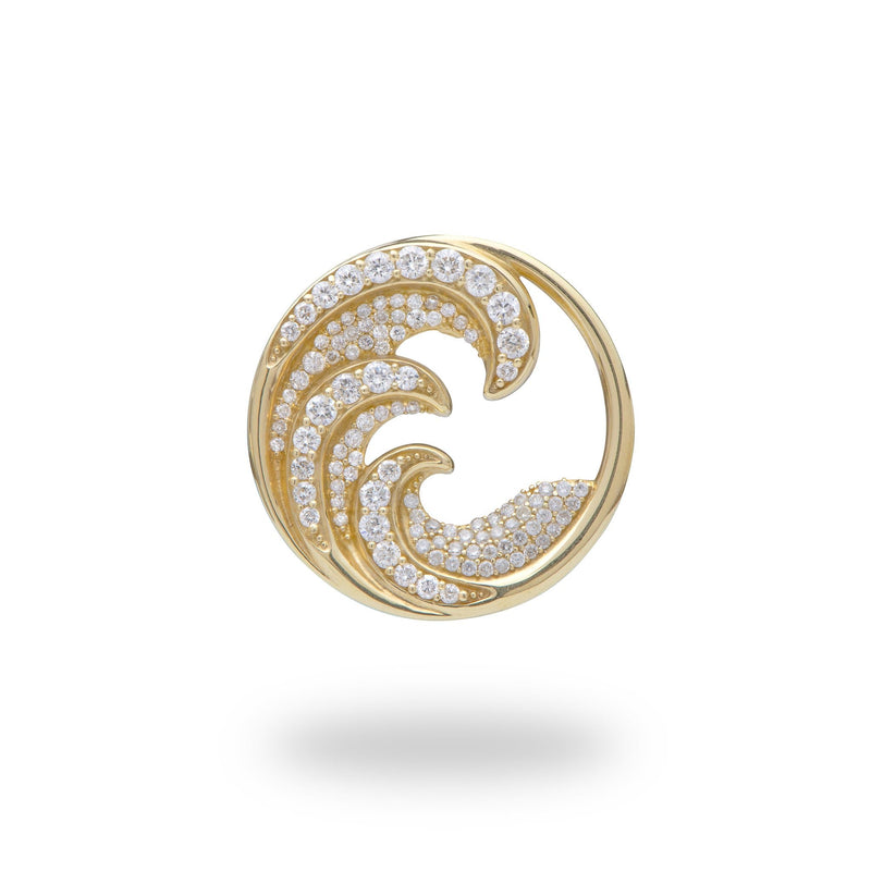 Nalu Pendant in Gold with Diamonds - 22mm-Maui Divers Jewelry