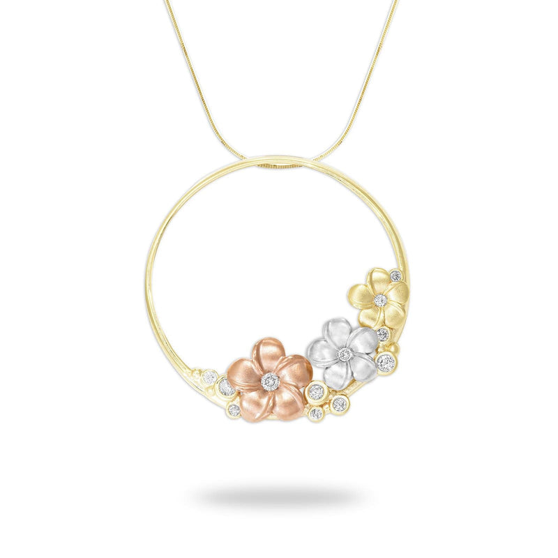 Plumeria Pendant in Tri Color Gold - 22mm-Maui Divers Jewelry