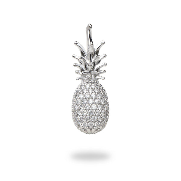 Pineapple Charm/Pendant in 14K White Gold with Diamonds- 20mm-Maui Divers Jewelry