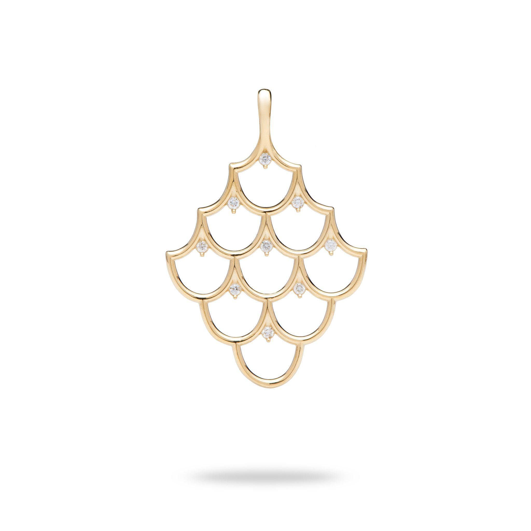 Mermaid Scales (35mm) Pendant in Gold with Diamonds-Maui Divers Jewelry