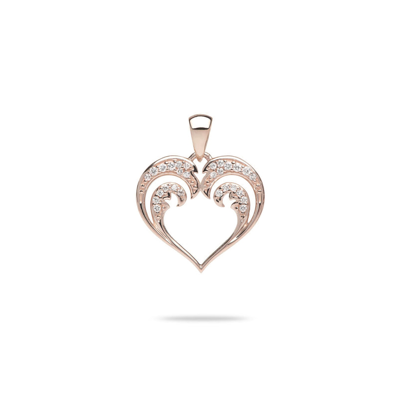 Nalu Heart Pendant in Rose gold with Diamonds - 15mm - Maui Divers Jewelry