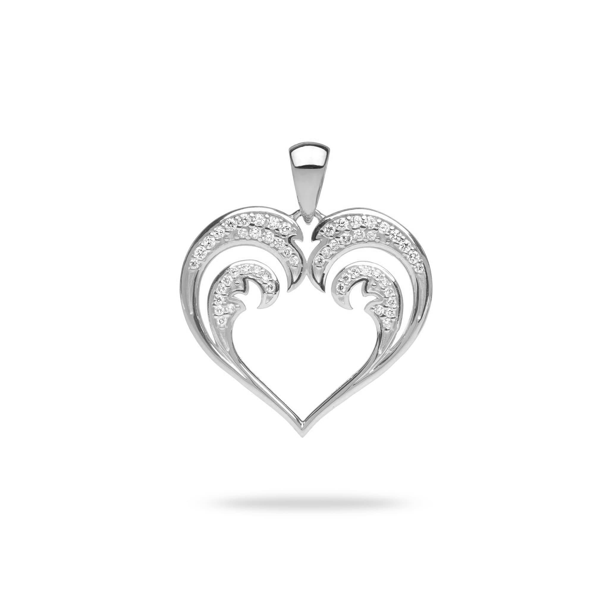 Nalu Heart Pendant in White Gold with Diamonds - 20mm - Maui Divers Jewelry