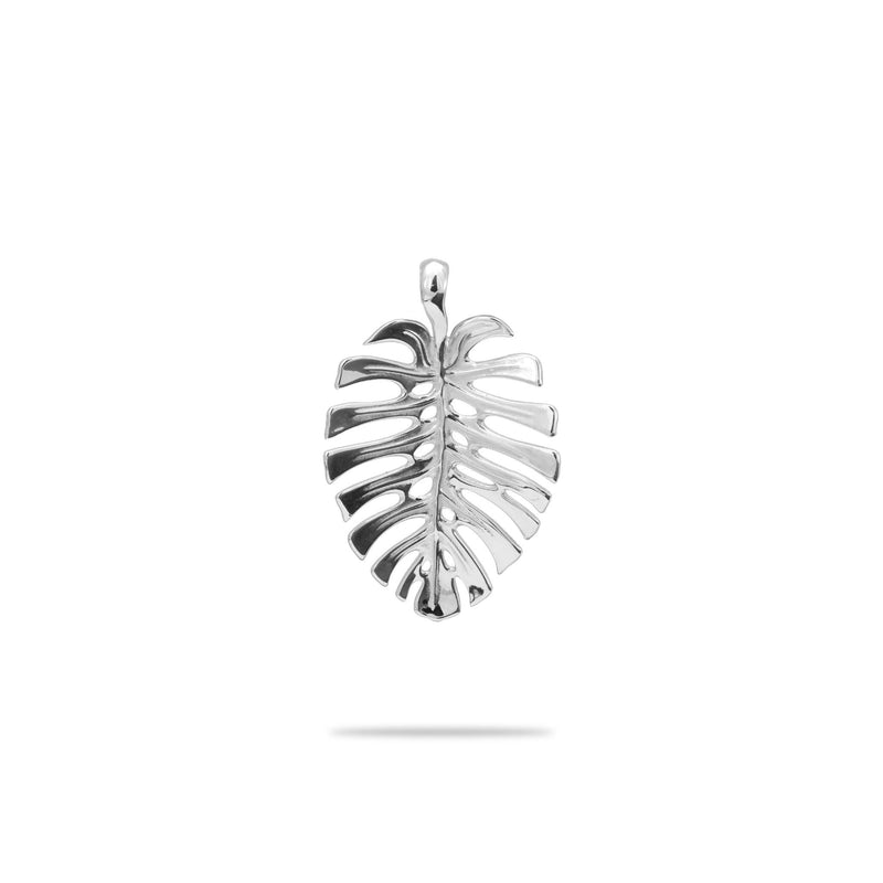 Monstera Pendant in White Gold - 20mm - Maui Divers Jewelry