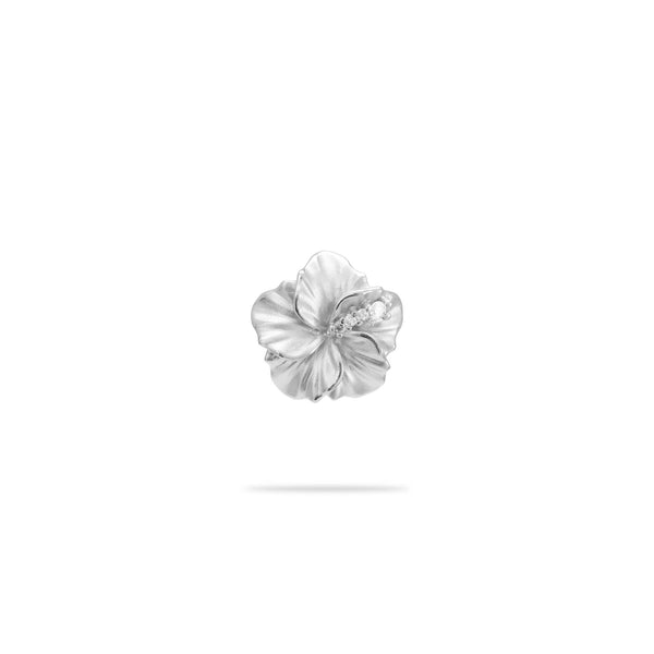 Hawaiian Gardens Hibiscus Pendant in White Gold with Diamonds - 11mm - Maui Divers Jewelry