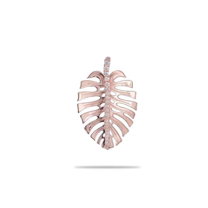 Monstera Pendant in Rose Gold with Diamonds - Maui Divers Jewelry