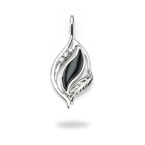 Paradise Black Coral Pendant with Diamonds in 14K White Gold-Maui Divers Jewelry