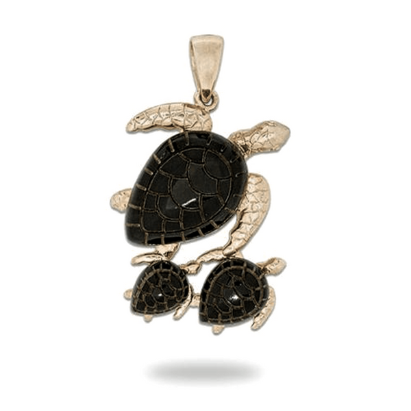 Maui Divers Jewelry - Honu Black Coral Pendant in Gold - 32mm