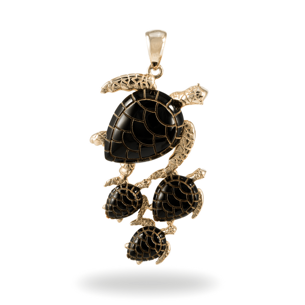 Honu Black Coral Pendant in Gold - 22mm-Maui Divers Jewelry