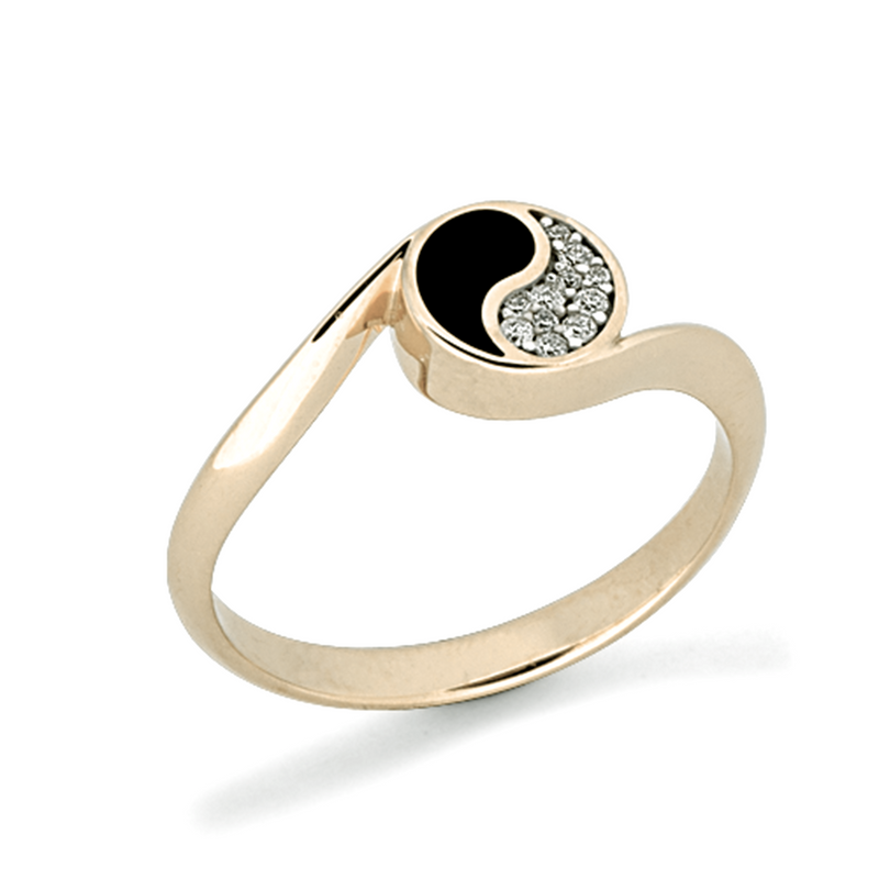 Yin Yang Black Coral Ring in Gold with Diamonds - 7.5mm-Maui Divers Jewelry