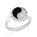 Yin Yang Black Coral Ring in White Gold with Diamonds - 12mm-Maui Divers Jewelry