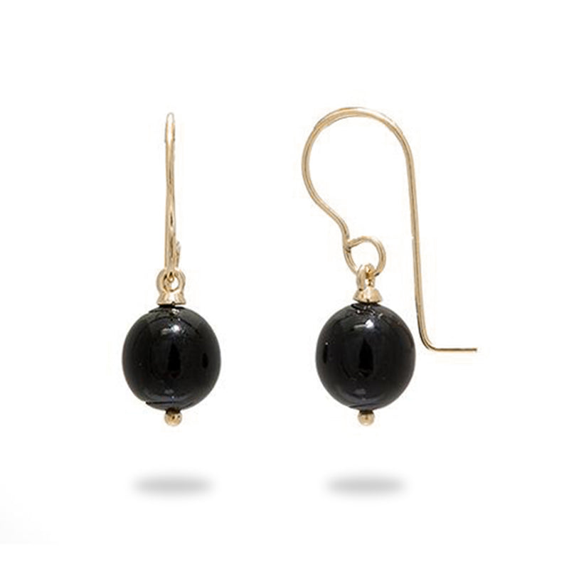 Hawaiian Black Coral Earrings in Gold (7-7.9mm)-Maui Divers Jewelry
