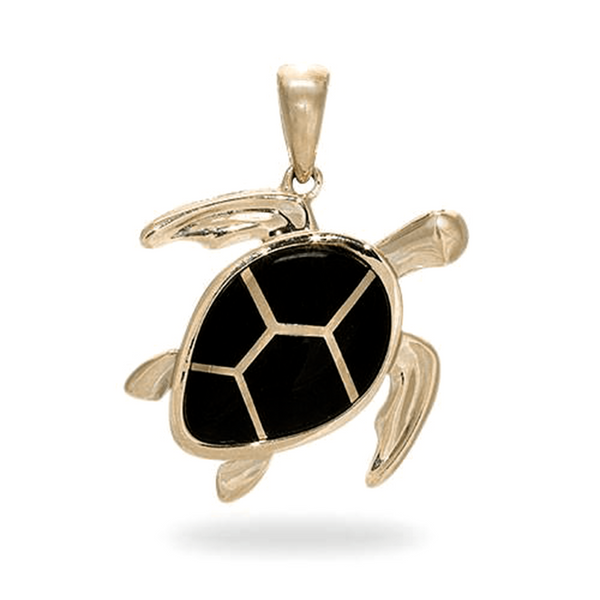 Honu Black Coral Pendant in Gold - 25mm-Maui Divers Jewelry