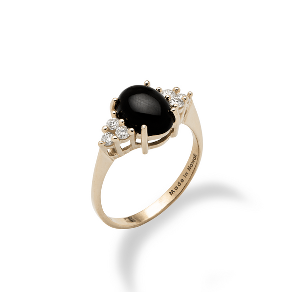 Black Coral Ring in Gold with Diamonds-Maui Divers Jewelry