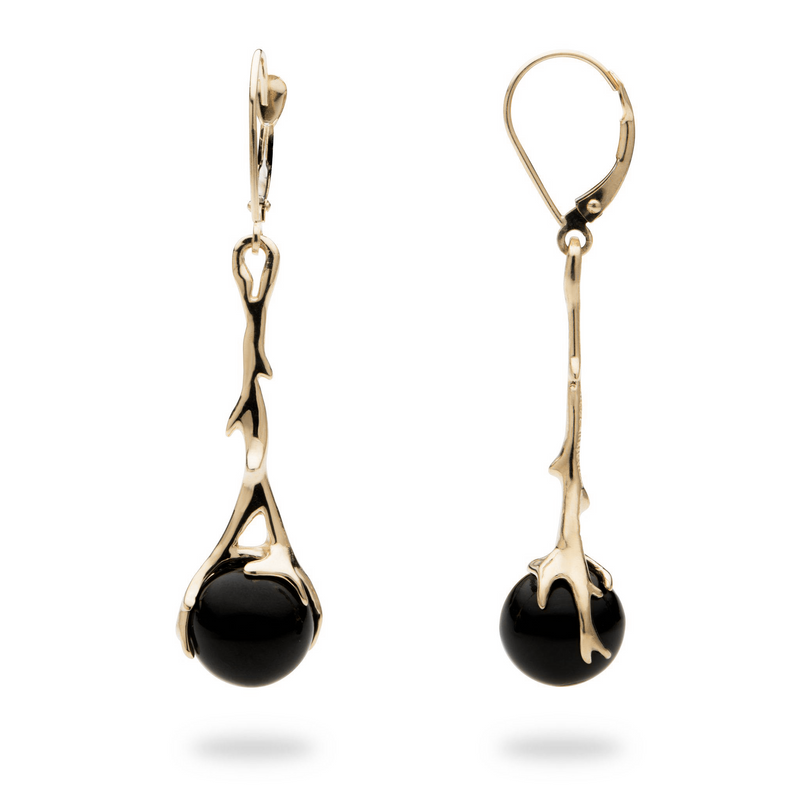 Hawaiian Heritage Black Coral Earrings in Gold-Maui Divers Jewelry
