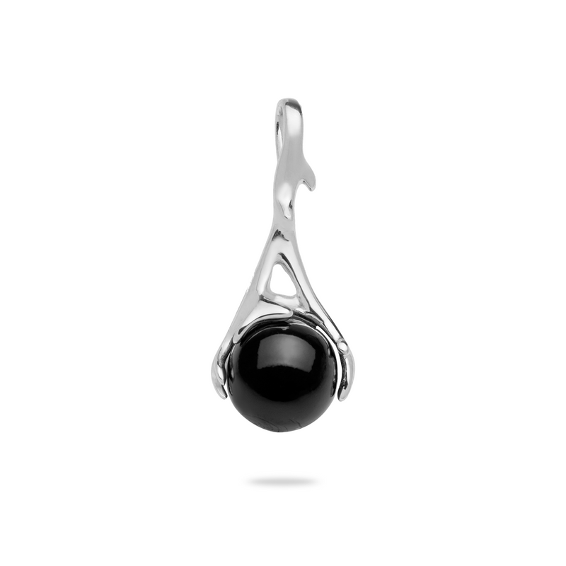 Hawaiian Heritage Black Coral Pendant in White Gold - 25mm-Maui Divers Jewelry