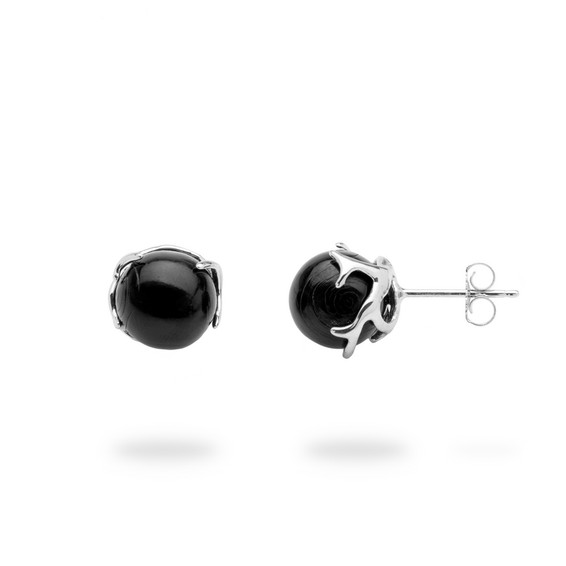 Heritage Black Coral Earrings in White Gold - Maui Divers Jewelry