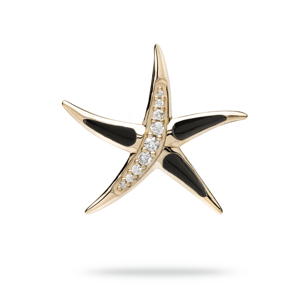Sealife Starfish Black Coral Pendant in Gold with Diamonds - 23mm - Maui Divers Jewelry
