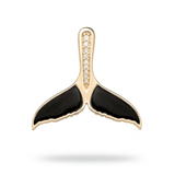 Sealife Whale Tail Black Coral Pendant in Gold with Diamonds - 22mm - Maui Divers Jewelry