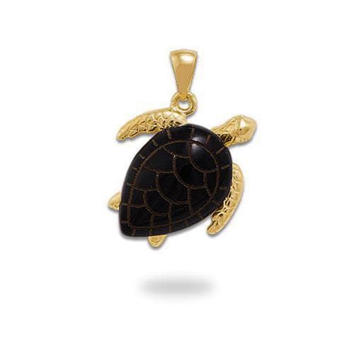 Honu Black Coral Pendant in Gold - 16mm-Maui Divers Jewelry