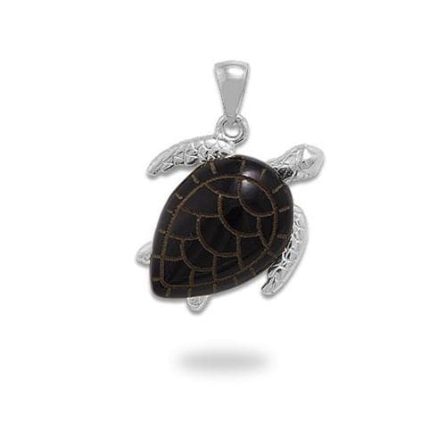 Honu Black Coral Pendant in White Gold - 16mm-Maui Divers Jewelry