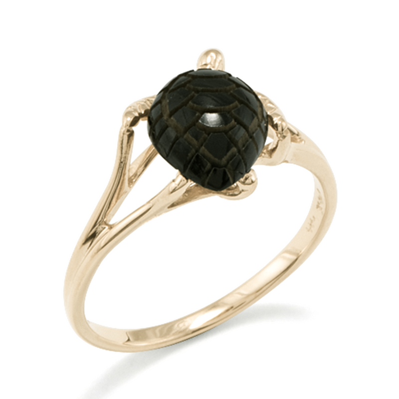 Honu Black Coral Ring in Gold - 13mm-Maui Divers Jewelry