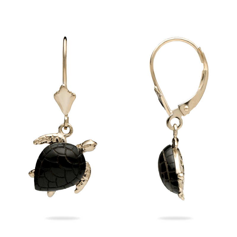 Honu Black Coral Earrings in Gold - 12mm-Maui Divers Jewelry