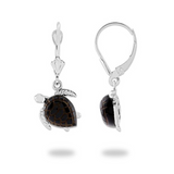 Honu Black Coral Earrings in White Gold - 12mm-Maui Divers Jewelry