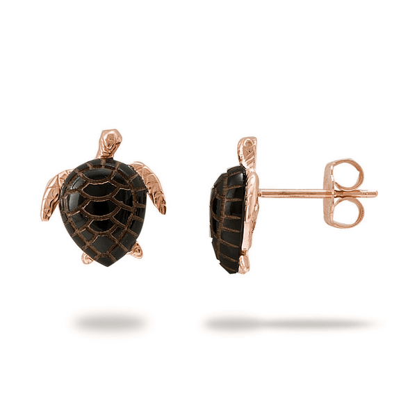 Honu Black Coral Earrings in Rose Gold - 12mm-Maui Divers Jewelry