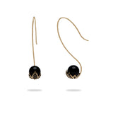 Night Blossom Black Coral Earrings in Gold with Black Diamonds