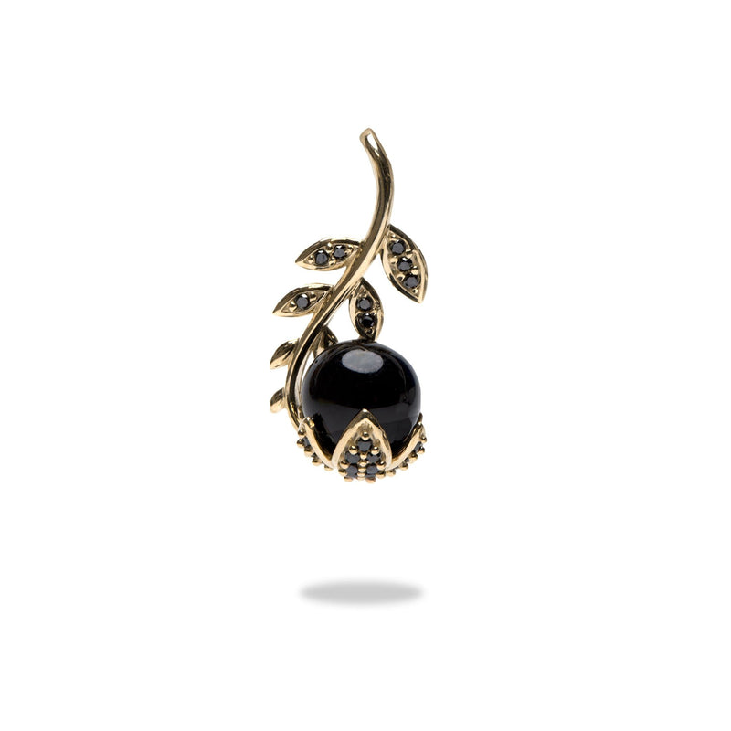 Night Blossom Black Coral Pendant in Gold with Black Diamonds