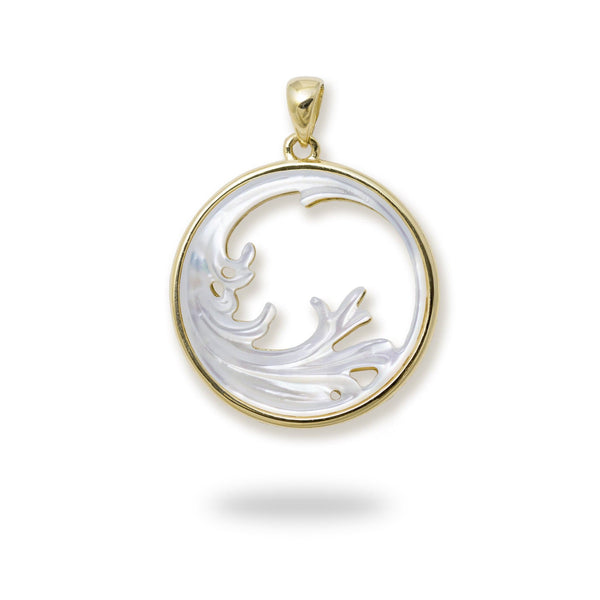 Nalu Splash Mother of Pearl Pendant in Gold - 22mm-Maui Divers Jewelry