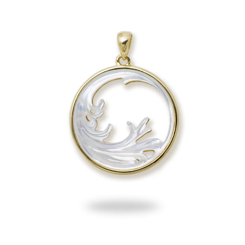 Nalu Splash Mother of Pearl Pendant in Gold - 22mm-Maui Divers Jewelry