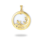 Nalu Splash Mother of Pearl Pendant in Gold - 22mm-Maui Divers Jewelry