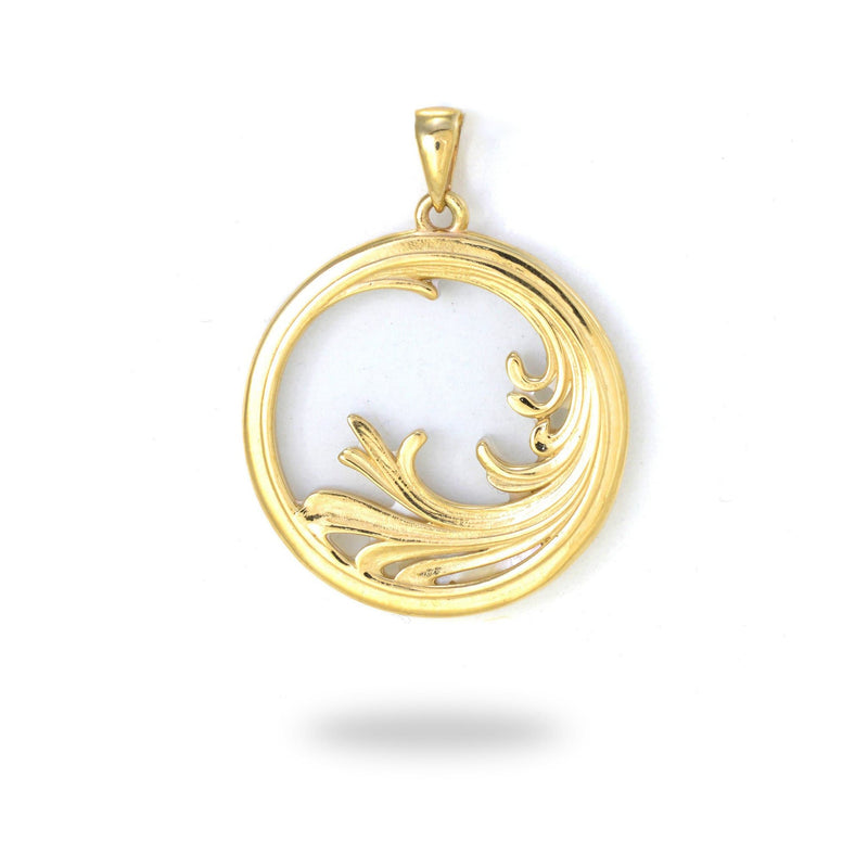 Nalu Splash Mother of Pearl Pendant in Gold - 22mm-Maui Divers Jewelry