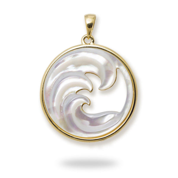 Nalu Mother of Pearl Pendant in Gold - 27mm-Maui Divers Jewelry