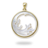 Nalu Splash Mother of Pearl Pendant in Gold - 27mm-Maui Divers Jewelry
