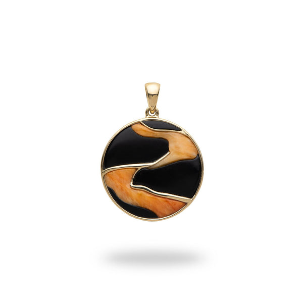 Hawaiian Moments Lava Black Coral and Spiny Oyster Pendant in Gold - 22mm-Maui Divers Jewelry