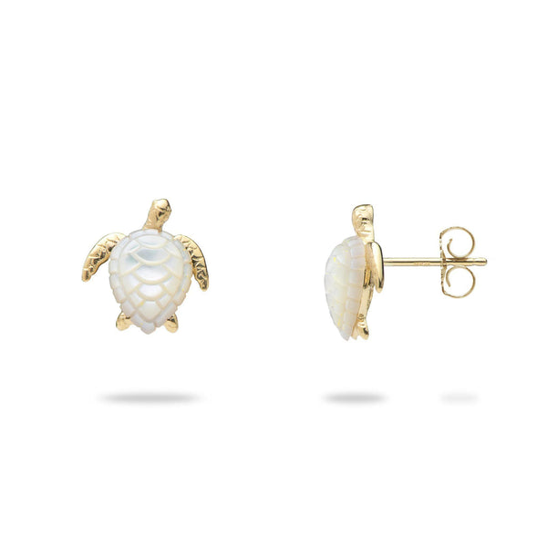 Honu Mother of Pearl Earrings in Gold - 13mm-Maui Divers Jewelry