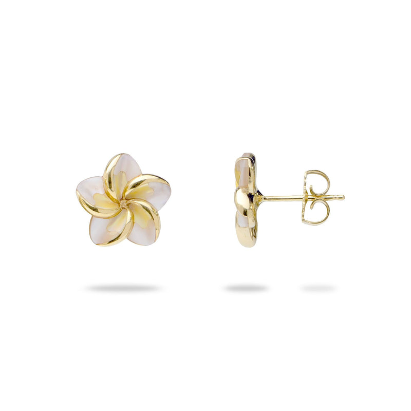 Plumeria Mother of Pearl Earrings in Gold-Maui Divers Jewelry
