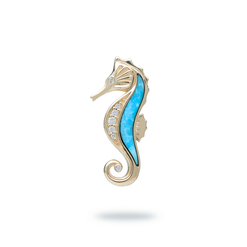 Sealife Seahorse Turquoise Pendant in Gold with Diamonds - 27mm