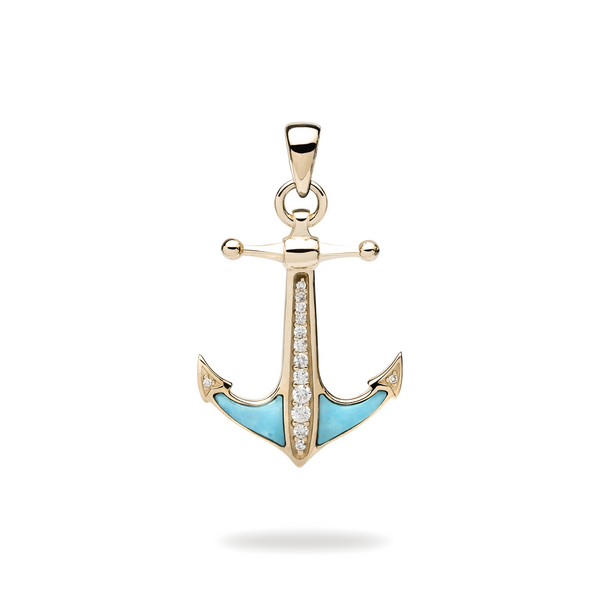 Sealife Anchor Turquoise Pendant in Gold with Diamonds - 28mm