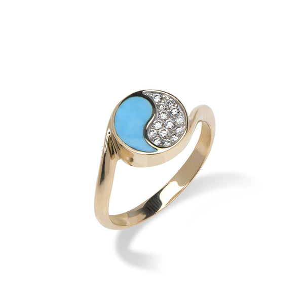 Yin Yang Turquoise Ring in Gold with Diamonds - 10mm-Maui Divers Jewelry