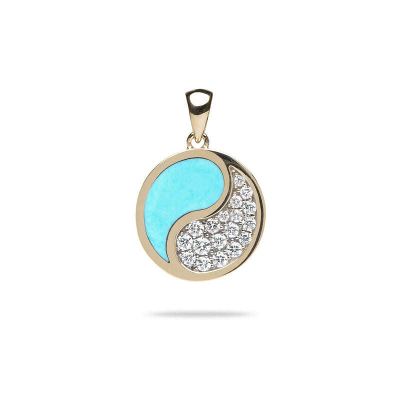 Yin Yang Turquoise Pendant in Gold with Diamonds - 18.5mm-Maui Divers Jewelry