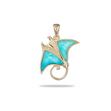 Sealife Manta Ray Turquoise Pendant in Gold with Diamonds - 21mm